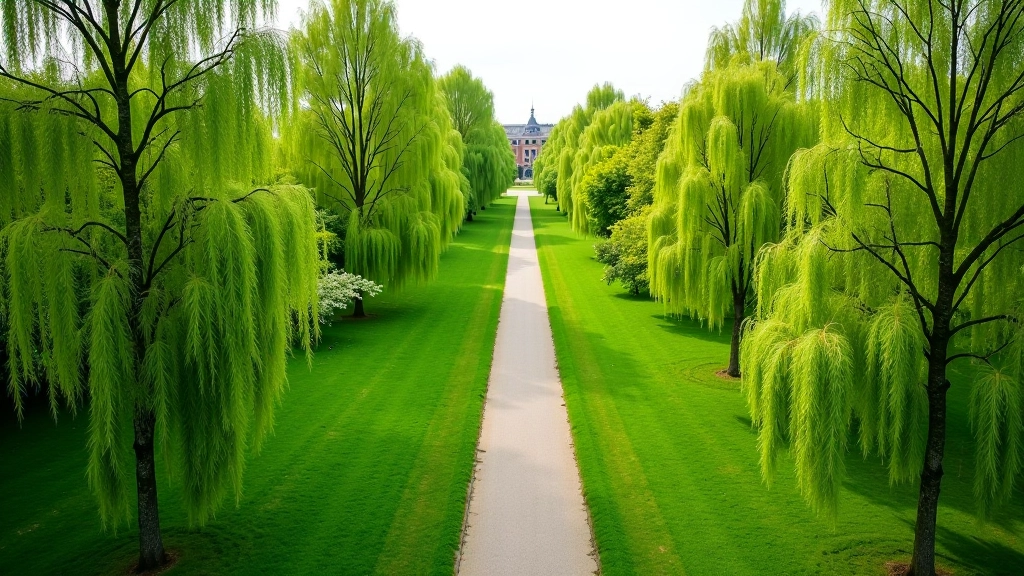 Vue aérienne d'une personne marchant seule dans un parc verdoyant urbain, entourée d'arbres