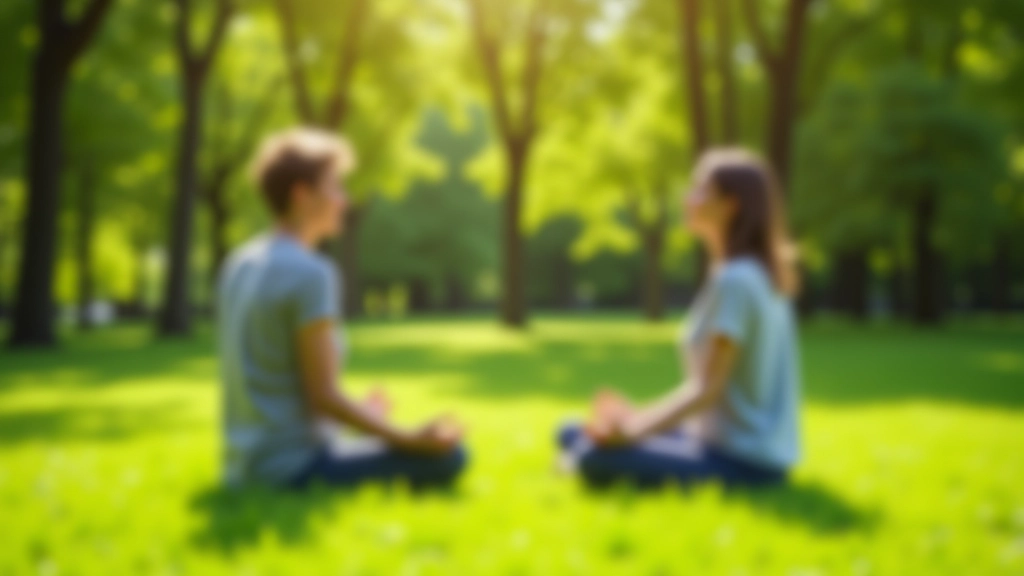 Groupe de personnes en session de méditation collective dans un parc urbain, assis en cercle