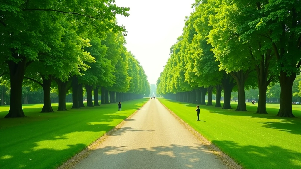 Parc du Cinquantenaire à Bruxelles avec ses allées vertes bordées d'arbres matures et espace ouvert pour la méditation